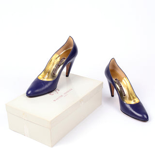 Walter Steiger Sculpted Vintage Royal Blue Leather Shoes w box
