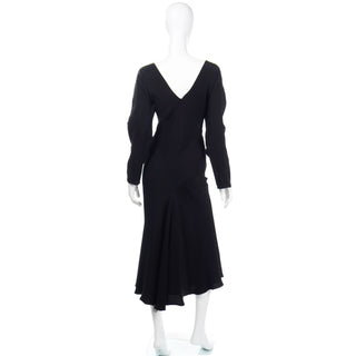 1990s Wayne Clark Vintage Black Bias Cut Evening Dress Low V back
