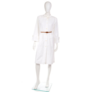 YSL 1980s Yves Saint Laurent Vintage White Cotton Coat Tunic Shirt Dress