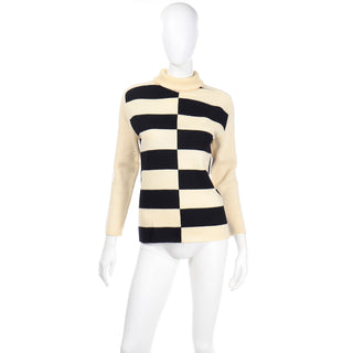 1960s White Stag Abstract Black & Cream Stripe Vintage Sweater 60s