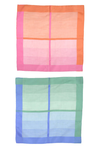 Set of 2 Sherbert Colored Plaid Cotton Scarves in Blue/Green and Pink/Orange
