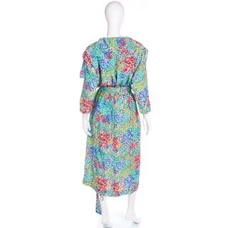 Vintage 1989 Yves Saint Laurent YSL Floral Silk Wrap Dress With Sash