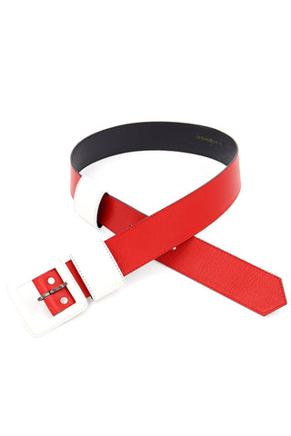1980s Yves Saint Laurent Vintage Red and White Leather Belt