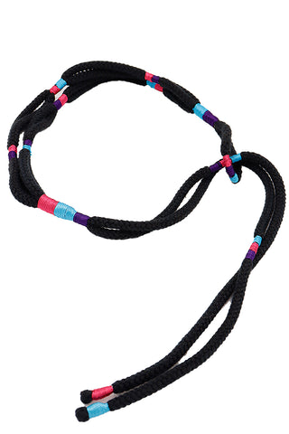 Yves Saint Laurent Vintage Black Rope Belt W Pink & Blue Knotted Trim