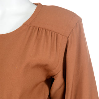 1980s Yves Saint Laurent Copper Brown Vintage Wool Dress Nice pleating