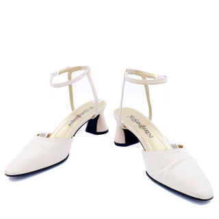 YSL 1990s Yves Saint Laurent Vintage Matte Satin Ankle Strap Shoes