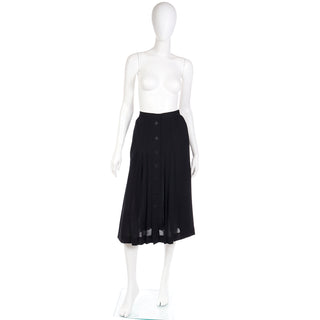 1990s Yves Saint Laurent Fine Black Wool Crepe Pleated Skirt YSL