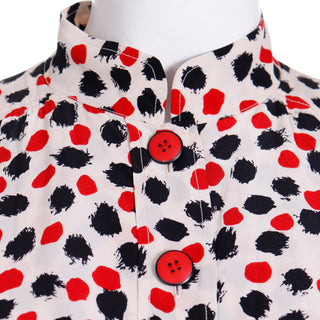 Yves Saint Laurent Vintage SIlk Splatter Polka Dot Dress with Red Buttons