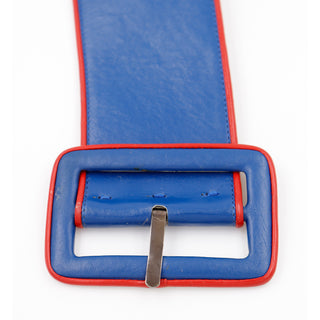1980s Yves Saint Laurent Blue Leather Belt With Red Trim L