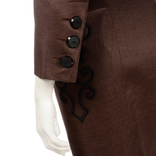 1980s Yves Saint Laurent Brown Linen 2 Pc Skirt & Cropped Jacket Suit France