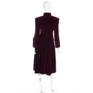 1980s YSL Russian Inspired Wine Burgundy Velvet Suit Outfit w/ Skirt & Jacket