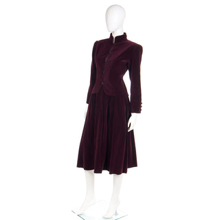 YSL 1980s YSL Russian Inspired Burgundy Velvet Evening Outfit w/ Skirt & Jacket Made in France