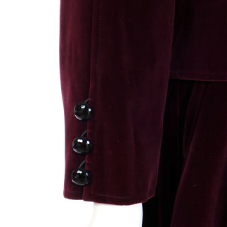 1980s YSL Russian Inspired Burgundy Velvet Evening Outfit w/ Skirt & Jacket YSL France