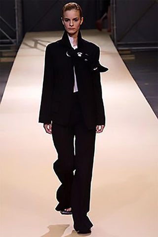 2004 Yohji Yamamoto black avant garde outfit grommits on the runway