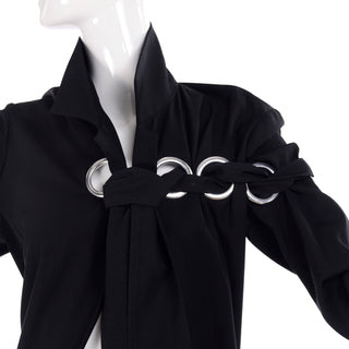 2004 Yohji Yamamoto black avant garde tied grommit blouse jacket