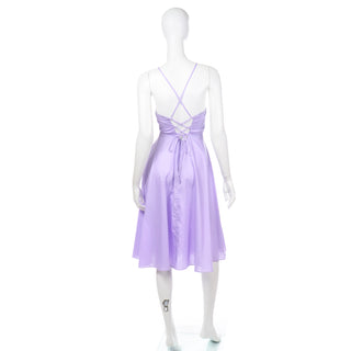 1970s Young Edwardian Vintage Purple Cotton Dress Corset Back