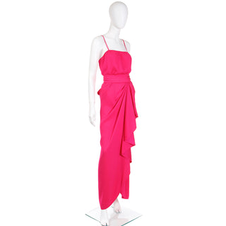 1990s Yves Saint Laurent Haute Couture Hot Pink Evening Dress with ruffle