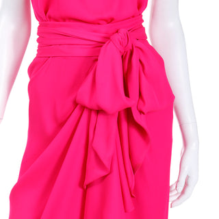 1990s Yves Saint Laurent Haute Couture Hot Pink Silk Evening Dress