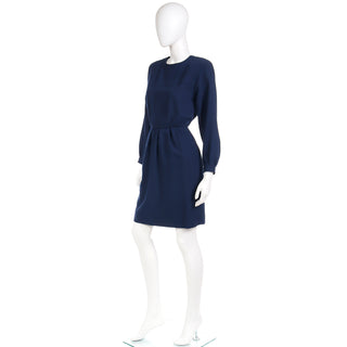 1980s Yves Saint Laurent Navy Blue Vintage Wool dress with pockets