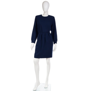 YSL 1980s Yves Saint Laurent Navy Blue Vintage Wool dress