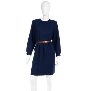 1980s Yves Saint Laurent Navy Blue Vintage Wool dress YSL