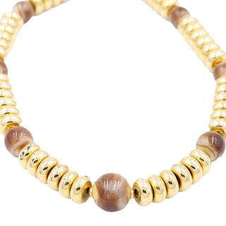 1970s YSL Vintage Gold Disc Bead Necklace W Marbled Brown Beads