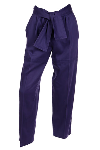 1980s Yves Saint Laurent Purple Cotton Trousers W Attached Sash Belt