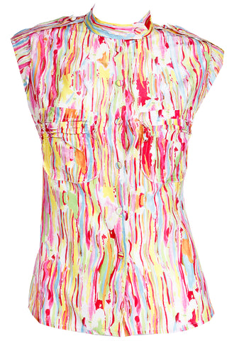 2000s Yves Saint Laurent Multi Colored Watercolor Blouse