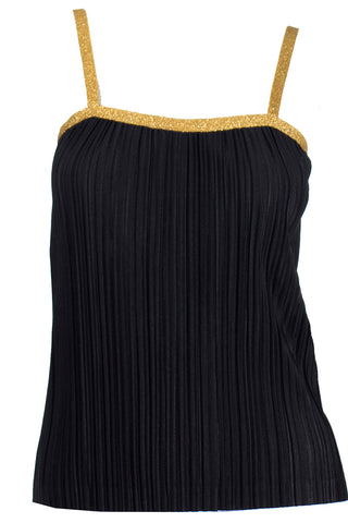 1970s Yves Saint Laurent Black Ribbed Camisole Top With Gold Trim