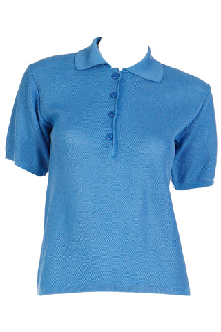 1970s Yves Saint Laurent Blue Cotton Short Sleeve Polo Shirt