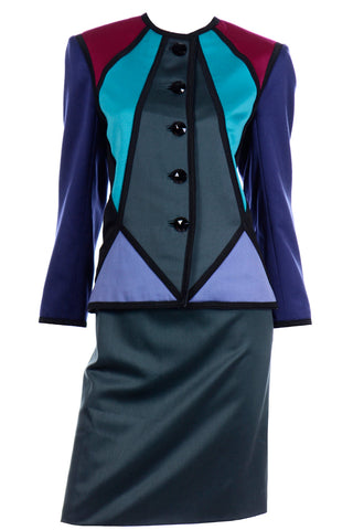 Yves Saint Laurent Vintage 1988 color block jacket and 2 skirts suit Rare