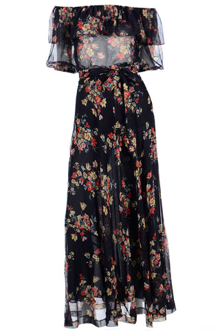 YSL Black Floral Maxi Dress with Sheer Off Shoulder Top