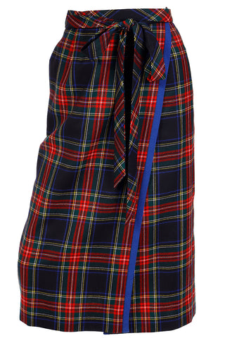1970's Yves Saint Laurent Vintage Skirt in Red & Blue Plaid Wool with belt