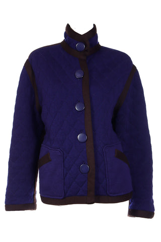 1980s Yves Saint Laurent Reversible Blue Purple Wool Quilted Jacket