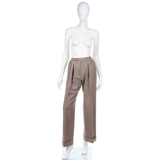 1980s Yves Saint Laurent Oatmeal Wool Brown Pleated Trousers