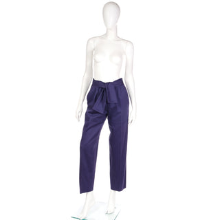 1980s Yves Saint Laurent Purple Cotton Trousers W Attached Sash Belt YSL
