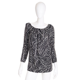 1984 Yves Saint Laurent Black & White Abstract Zebra Print Silk 2 Pc Dress