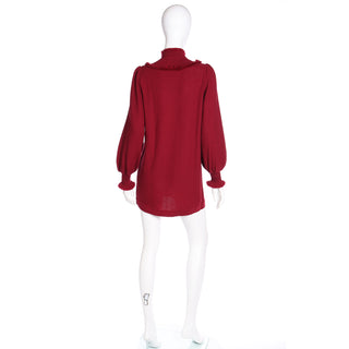 1970s Yves Saint Laurent Burgundy Red Knit Long Sweater w Fringe S/M