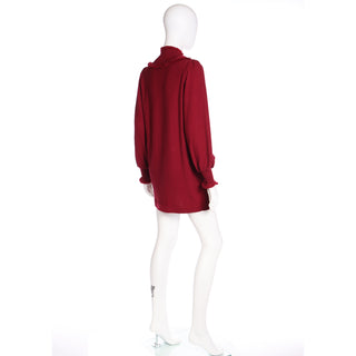 1970s Yves Saint Laurent Burgundy Red Knit Long Sweater w Fringe details