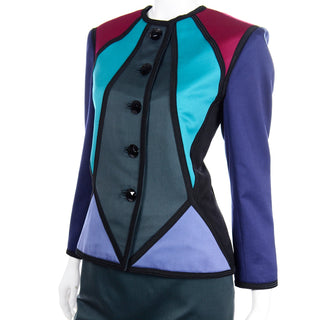 Rare Iconic Yves Saint Laurent Vintage 1988 color block jacket and 2 skirts suit YSL collectible