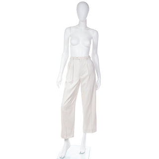 1980s Yves Saint laurent High Waist Pleated Dove Grey Cotton Trousers France