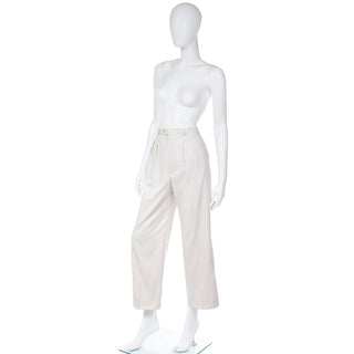 1980s Yves Saint laurent High Waist Pleated Dove Grey Cotton Trousers Pleated