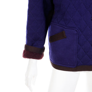 YSL 1980s Yves Saint Laurent Reversible Blue Purple Wool Quilted Jacket