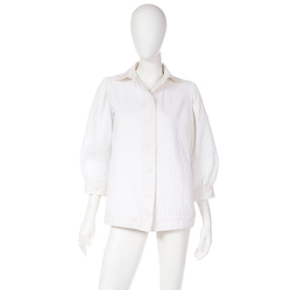 1970s Yves Saint Laurent Quilted Ivory Smock Style Jacket