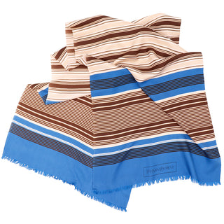 Vintage YSL Yves Saint Laurent Blue & Brown Striped Silk Scarf