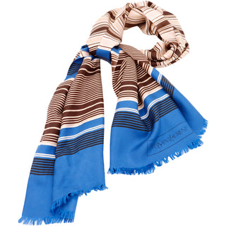 1970s Yves Saint Laurent Blue & Brown Striped Silk Knot Scarf