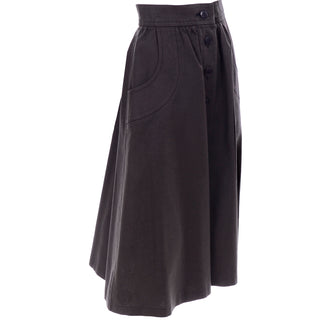 Yves Saint Laurent vintage 1970s cotton skirt dark khaki brown