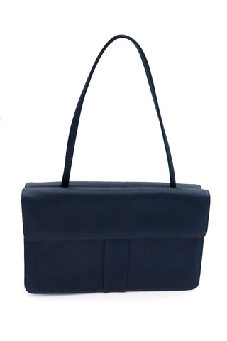 1980s Yves Saint Laurent Midnight Blue Silk Double Compartment Handbag