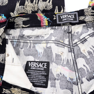1990s Versace Jeans Couture Black Pants w/ Ombre Rainbow Zebra Print