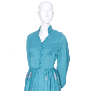 Vintage Alfred Shaheen turquoise pant and dress ensemble 